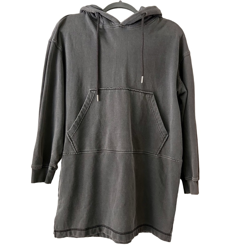 7 For All Mankind Women's Hooded Sweatshirt Tunic Dress Med Gray Garment Dye